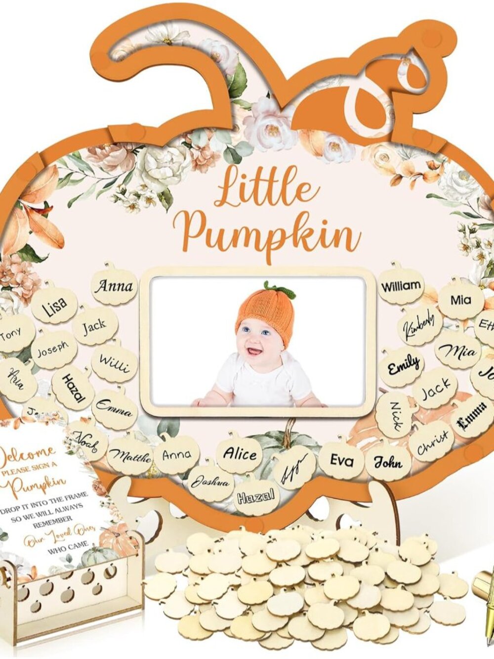 63 Pcs Little Pumpkin Baby Shower Guest Book,Orange